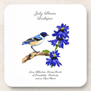 Dessous-de-verre Juillet Mois de naissance Fleur Bluebird et Larksp