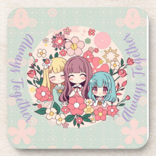 Dessous-de-verre Kawaii Trio - Mignonnes Filles Anime & Vibes Flora