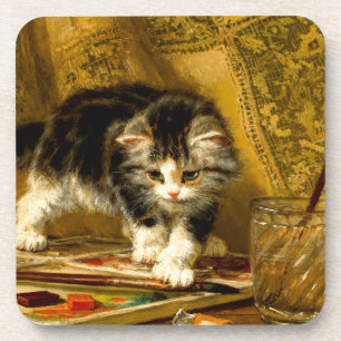 Dessous-de-verre Kitten avec peinture et brosses