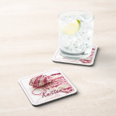 Dessous-de-verre Knitter de couleur rose et blanche (Côté Droit)