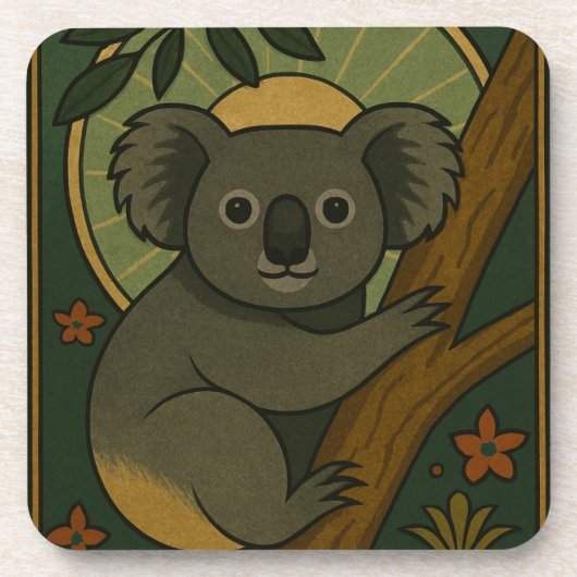 Dessous-de-verre Koala ornemental en Mandala botanique (Devant)