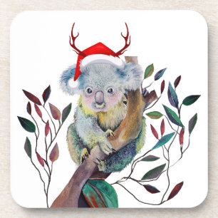 Dessous-de-verre Koala Santa Australien Chapeau de Noël Rouge Vert