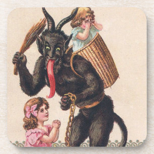 Dessous-de-verre Krampus Kidnaps Filles Fêtes Vintages Noël