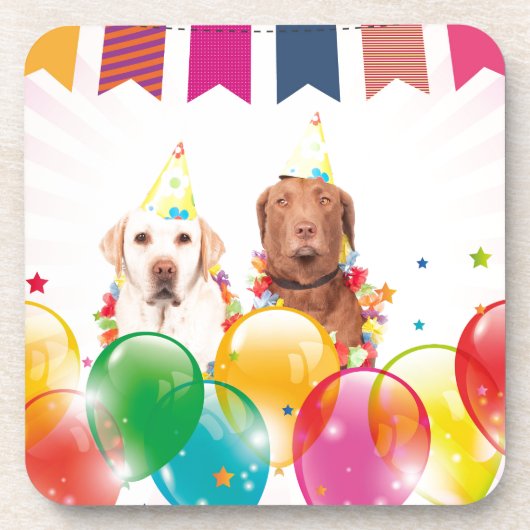 Dessous-de-verre Labrador Retriever Dog Balloons Anniversaire (Devant)