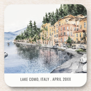 Dessous-de-verre Lac de Côme Nord de l'Italie Aquarelle Voyage ital