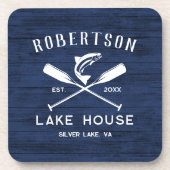 Dessous-de-verre Lake House Nom de famille Rustic Blue Wood (Devant)