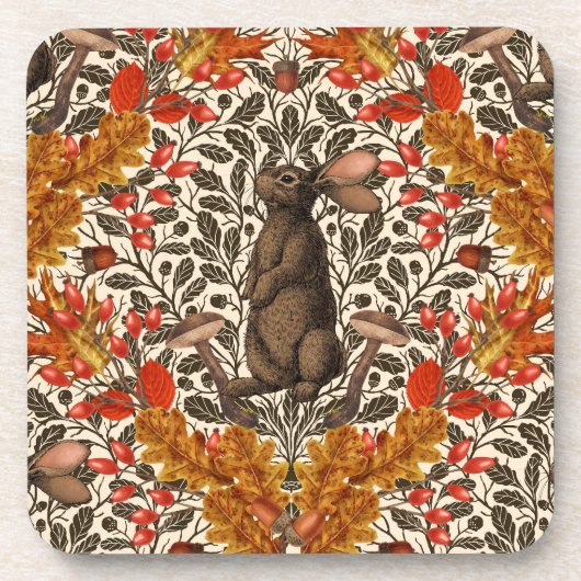 Dessous-de-verre Lapin d'automne sur blanc (Devant)