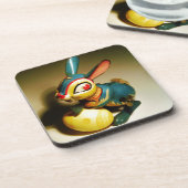 Dessous-de-verre lapin jouet et oeuf jaune pâle (Côté gauche)