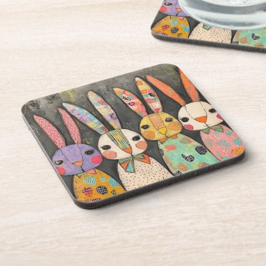 Dessous-de-verre Lapins de Pâques fantaisistes en patchwork (Côté gauche)