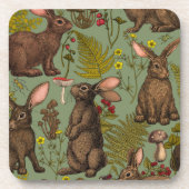Dessous-de-verre Lapins et flore boisée Beverage Coaster (Devant)
