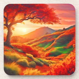 Dessous-de-verre L'automne coucher du soleil Peinture de paysage Ar