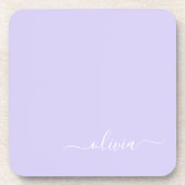 Dessous-de-verre Lavande Purple Script Moderne Fille Monogramme Nom (Devant)