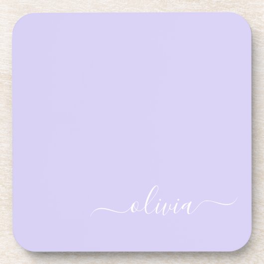 Dessous-de-verre Lavande Purple Script Moderne Fille Monogramme Nom (Devant)