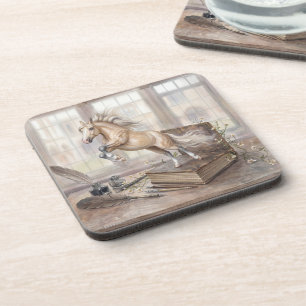 Dessous-de-verre Le cheval savant bondissant d'un livre
