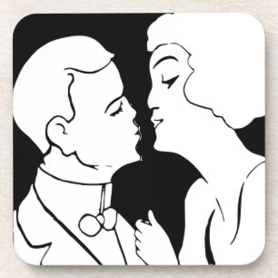 Dessous-de-verre Le Kiss noir et blanc monochrome art déco rétro