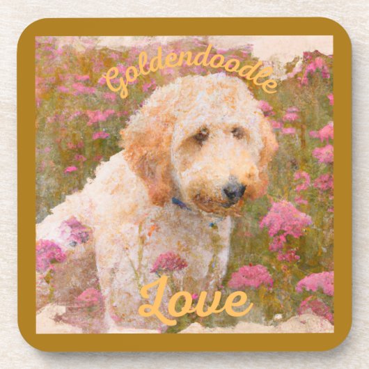 Dessous-de-verre Le merveilleux Goldendoodle dans un champ de fleur (Devant)