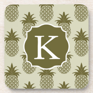 Dessous-de-verre Le motif kaki   d'ananas ajoutent votre initiale