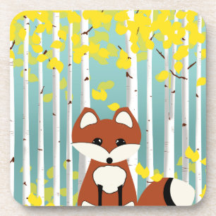 Dessous-de-verre Le renard dans les bouleaux d'automne