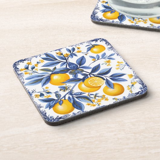 Dessous-de-verre 🍋 Lemon Azulejo avec éléments bleus (Côté gauche)