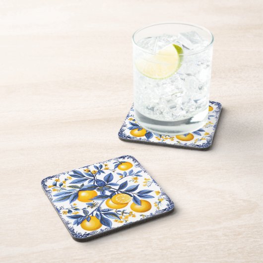 Dessous-de-verre 🍋 Lemon Azulejo avec éléments bleus (Côté Droit)