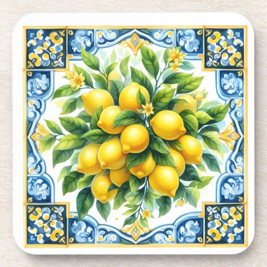 Dessous-de-verre Lemon Tile Plastic Coaster Set (Devant)
