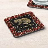 Dessous-de-verre Léopard doré et Imprimé léopard rouge (Côté gauche)