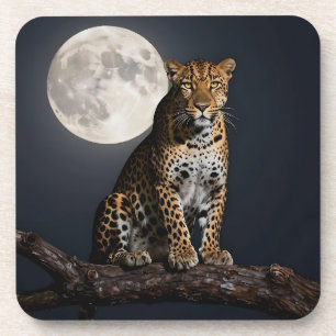 Dessous-de-verre Léopard majestueux et pleine lune  