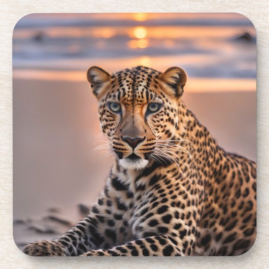 Dessous-de-verre Léopard sur la plage (Devant)