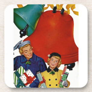 Dessous-de-verre Les années 1950 Maman et Fille Noël Shopping