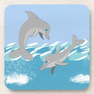 Dessous-de-verre Les dauphins La baignade dans l'océan