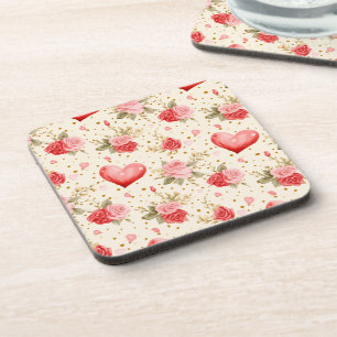 Dessous-de-verre Les roses et les coeurs roses et rouges de Valenti