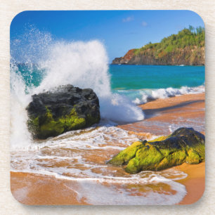 Dessous-de-verre Les vagues s'écrasent sur la plage d'Hawaï