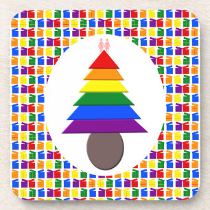 Dessous-de-verre Lesbiennes Arbre de Noël arc-en-ciel et présents
