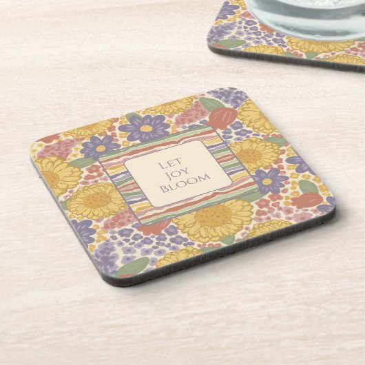 Dessous-de-verre Let Joy Bloom Coaster Set – Editable Text (Côté gauche)