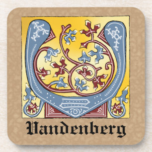 DESSOUS-DE-VERRE LETTRE BLEUE MOYENNE ET ROUGE VOIE ÉCLAIRÉE V