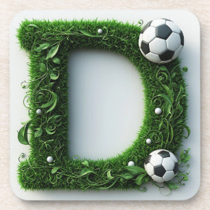 Dessous-de-verre Lettre D en topiaire d'herbe verte avec ballon de