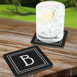 Dessous-de-verre LETTRE MONOMOGRAPHIQUE Simplistique INITIALE Noir<br><div class="desc">Ajoutez une touche de personnalité à votre maison, à votre bureau ou à votre dortoir avec ce dessous de verre carré doté d'une initiale monogrammée à une lettre. Le modèle facile à utiliser vous permet de créer votre propre lettre personnalisée placée sur un arrière - plan noir classique. Vous pouvez...</div>
