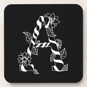 Dessous-de-verre LETTRE NOIRE ET BLANCHE "A" AVEC FLEURS Jumelantes