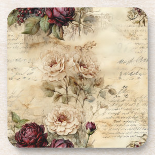 Dessous-de-verre Lettre vintage d'amour parchemin avec fleurs (7)