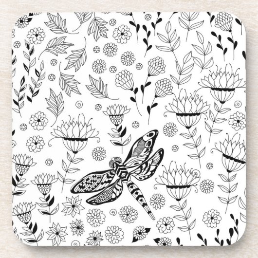 Dessous-de-verre libellule et fleurs (Devant)