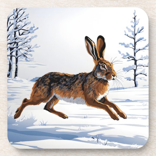 Dessous-de-verre Liberté de lièvre sans frontières dans la neige (Devant)