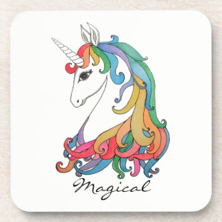 Dessous-de-verre Licorne mignonne d'arc-en-ciel d'aquarelle