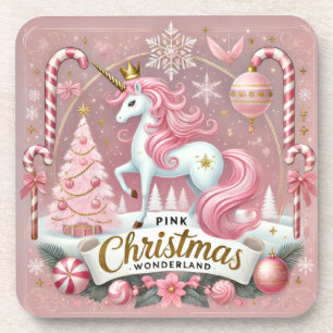 Dessous-de-verre Licorne Rose du Pays des Merveilles de Noël
