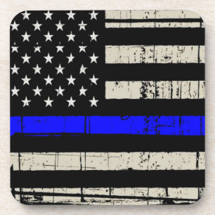 Dessous-de-verre Ligne Bleue Drapeau Soutien de la police américain