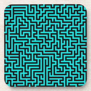 Dessous-de-verre Lignes de labyrinthe noir turquoise