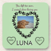 Dessous-de-verre Lime Green Pawprint Memory Heart (Devant)