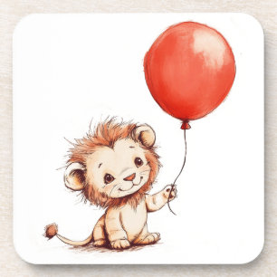 Dessous-de-verre Lion bébé joueuse avec ballon rouge