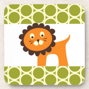 Dessous-de-verre Lion mignon sur les cadeaux verts de motif pour