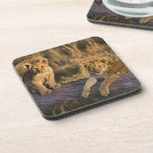 Dessous-de-verre Lionceaux sur une bûche (Côté gauche)