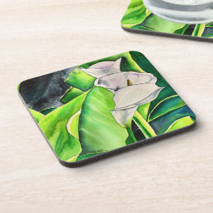 Dessous-de-verre Lis d'arum blanc aquarelle florale tropicale